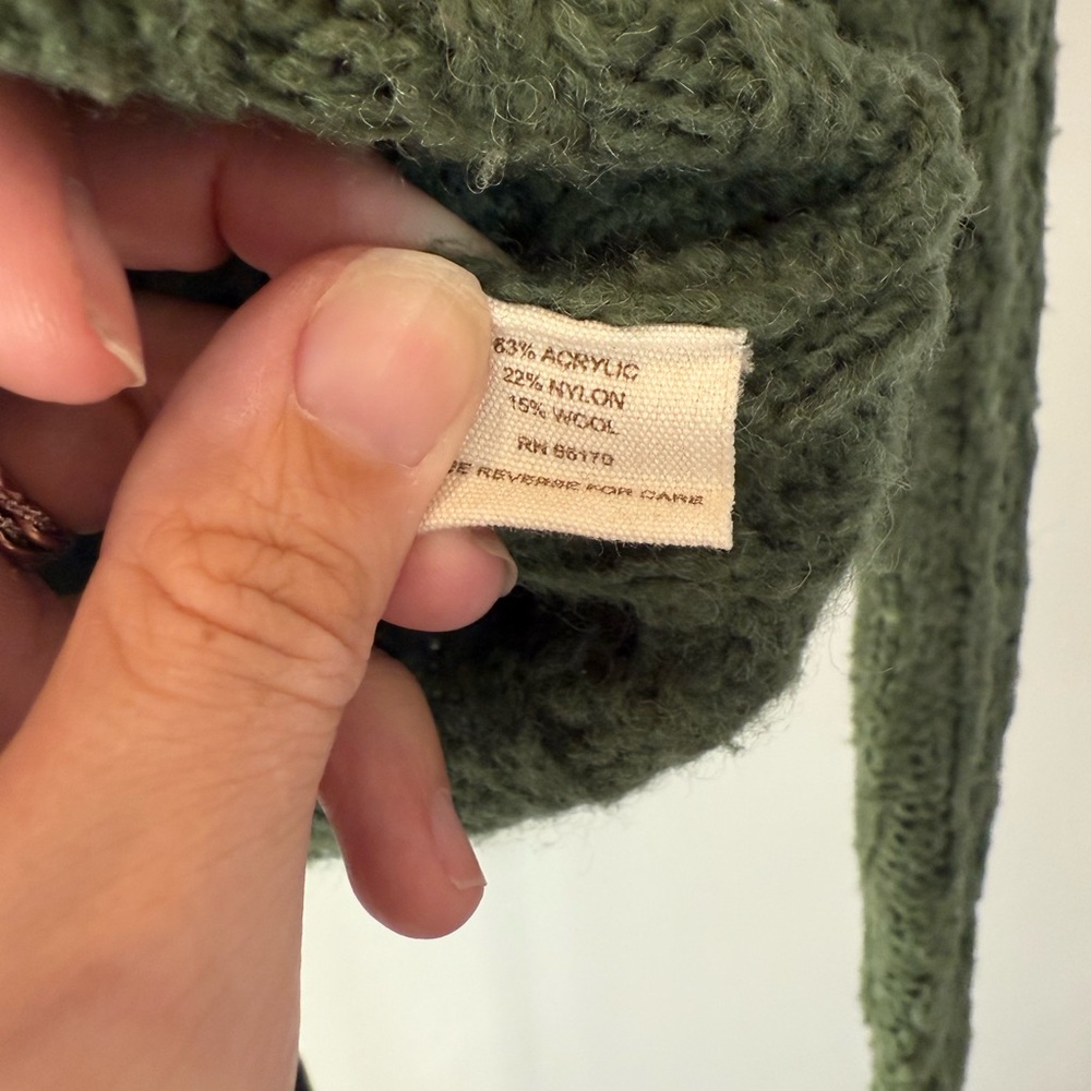 Free People Dark Green Cable Knit Cardigan Hooded Sweater Size XS - Picture 4 of 6